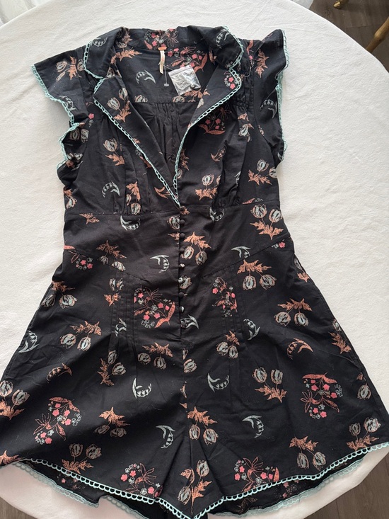 Free People Other - Free People Black Floral Ruffled V-Neck Romper